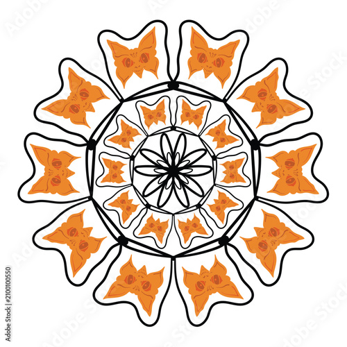 Intricate Halloween mandala featuring seasonal elements isolated on a white background.