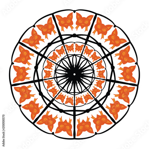 Intricate Halloween mandala featuring cute seasonal elements isolated on a white background.