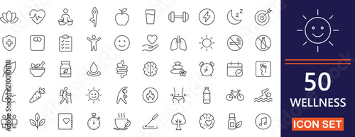 Fotografie Wellness line icon set for mindfulness, meditation, sleep, health, relaxation, fitness, self care and more  icon