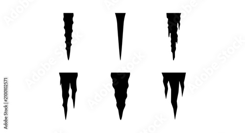 Schilderij op canvas Black Icicle Vector Set, Winter Ice Shapes, Frozen Water Elements, Cold Weather