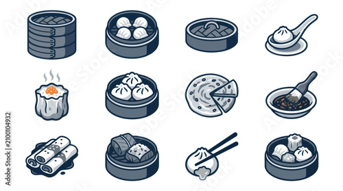 Photos Steamed dim sum food in baskets.