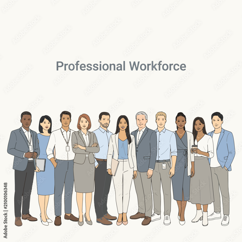 Fototapeta premium Diverse professional team, business people, workforce illustration, corporate group