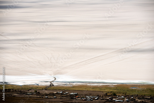 View on village of Tahua from Tunupa Volcan, Salar de Uyuni, Uyuni, Bolivia