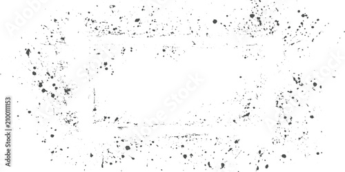 Grunge style ink splatter frame border vector illustration with black spots and scratches on white background for creative design