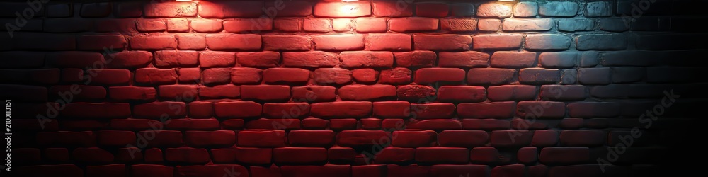 Obraz premium Textured Red Brick Wall Background with Dramatic Lighting Effects and Cinematic Atmospheric Shadows