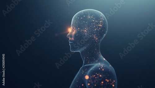 Cosmic Human Silhouette with Subtle Medical Glow Abstract Healthcare Universe Concept