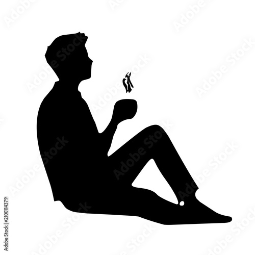 Silhouette Collection of People Enjoying Hot Coffee in Relaxing Sitting Poses