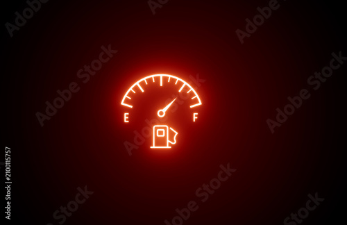 Neon glowing gasoline indicator car fuel gauge. Neon glowing Fuel tank meter icon. Fuel gauge icon indicator. Fuel level gauge icon set car gas tank indicator symbols