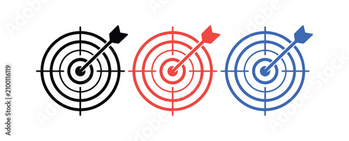 Photos Target icon set with colored variations for goal setting focus accuracy achievem