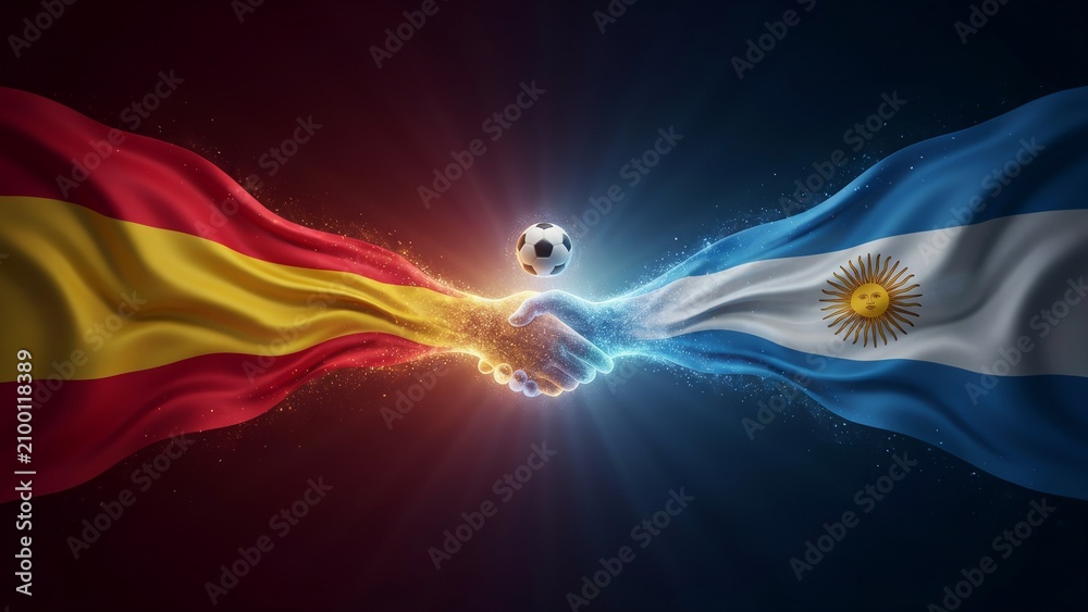 Fototapeta premium Spain Argentina Flags Sportsmanship Handshake Concept, World Cup 2026 Final Unity Design