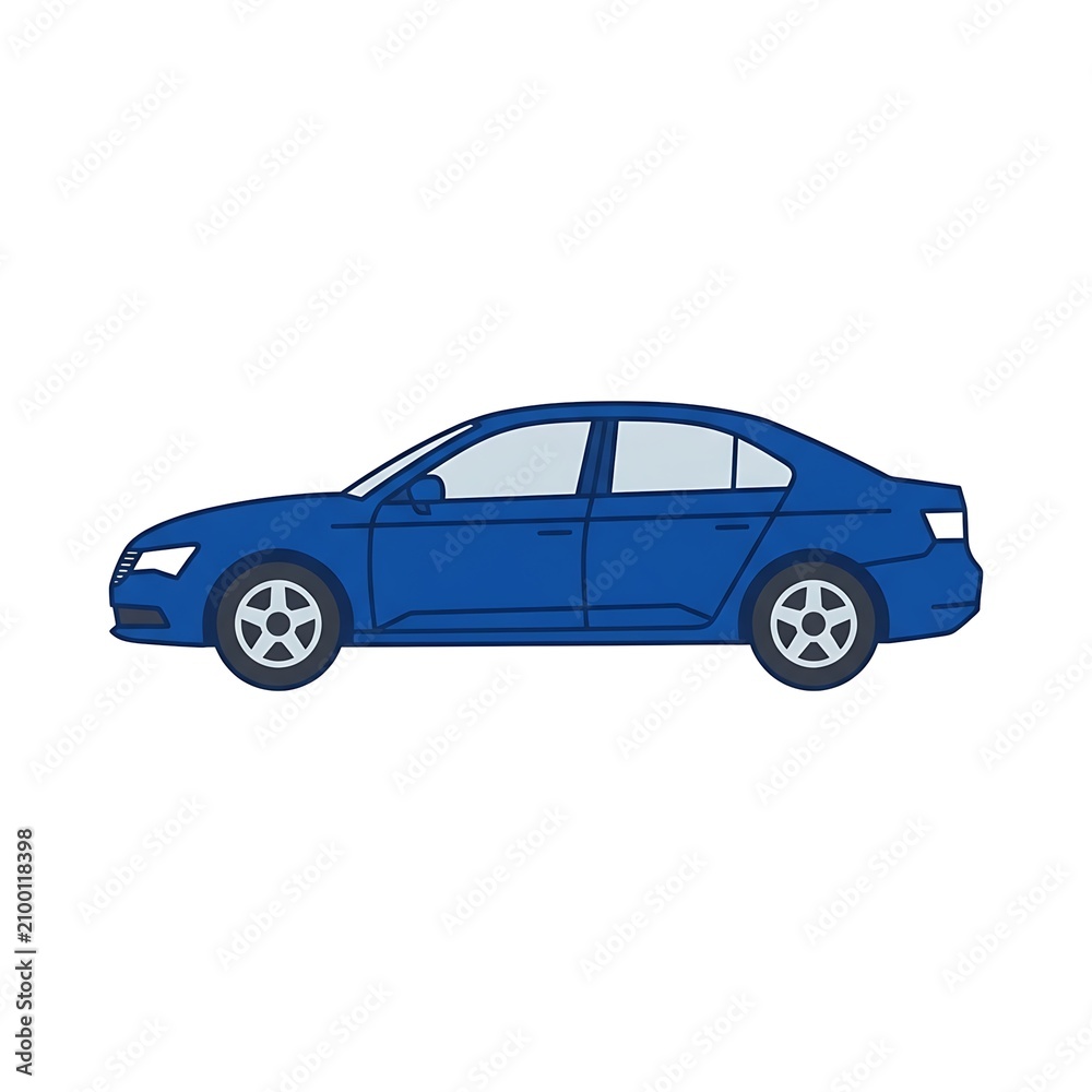 Fototapeta premium Blue electric car driving on a plain white background.