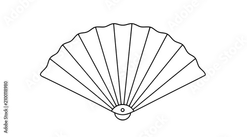 A clean black and white line art vector icon of a folding hand fan, ideal for cultural event promotions, summer cooling themes, or decorative oriental design projects.
