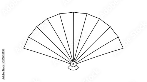 A clean black and white line art vector icon of a folding hand fan, suitable for cultural festival materials, warm weather graphics, or traditional accessory representations.