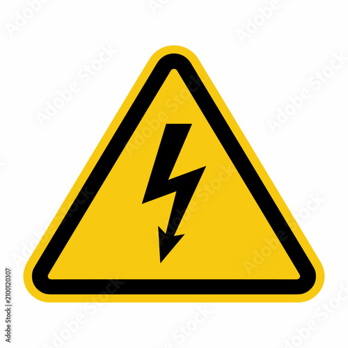 Yellow triangular warning sign with a black lightning bolt symbol indicating electrical hazard or high voltage.