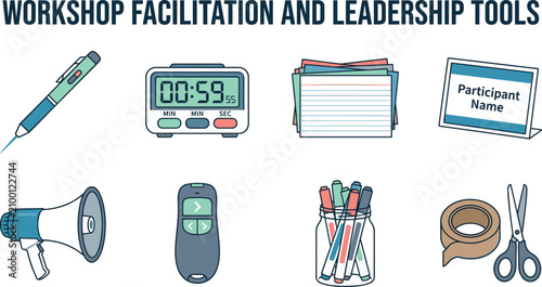Cuadro en lienzo Workshop facilitation and leadership tools training seminar materials vector ico