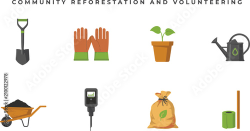 Konstfotografi Community reforestation and volunteering gardening tools eco restoration icon co