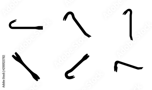 Fotografía Crowbar Icons Set, Black Metal Tool Vector Graphics, Simple Lever Objects