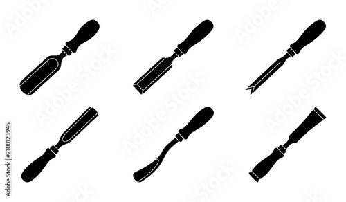 Quadro su tela Chisel Set Vector Icons, Woodworking Tools Collection, Carpentry Equipment Graph