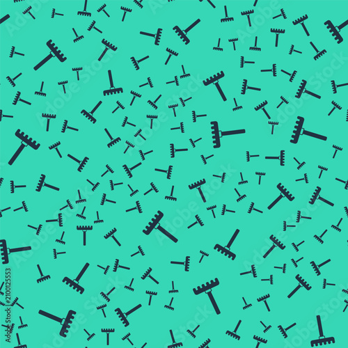 Photos Black Garden rake icon isolated seamless pattern on green background