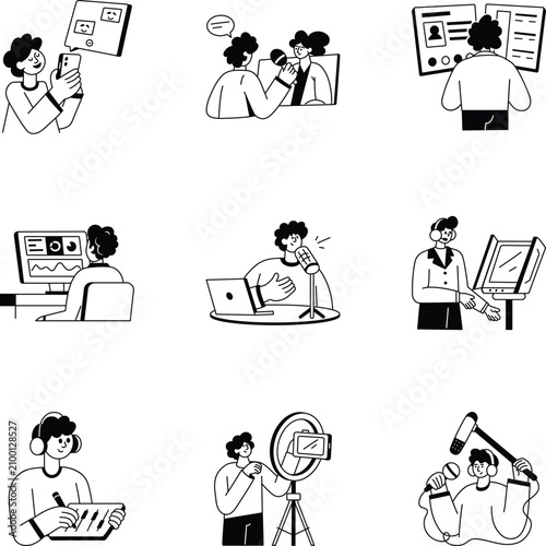 Fotografie Pack of Glyph Style Media Creator Illustrations