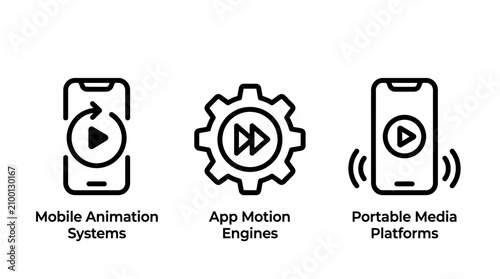 Mobile systems app motion engines portable media platforms icons with animation portable platform smartphone interface technology streaming software application development wireless