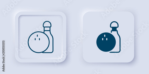 Fényképezés Filled and outline Bowling pin and ball icon isolated on grey background