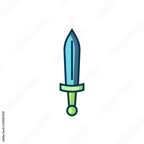 Filled outline Medieval sword icon isolated on white background. Medieval weapon. Flat filled outline style with shadow. Vector