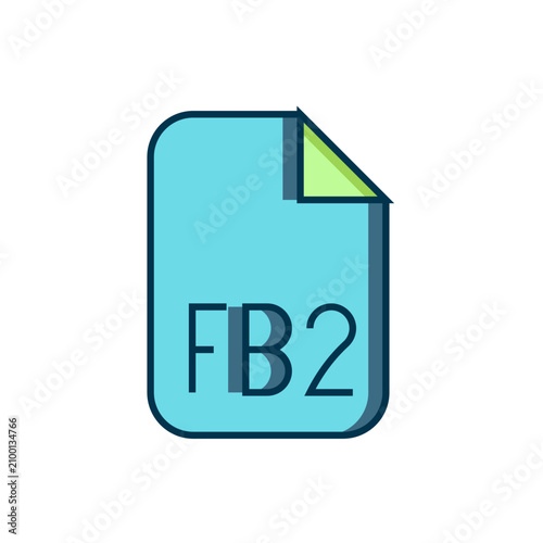 Filled outline FB2 File icon isolated on white background. Flat filled outline style with shadow. Vector