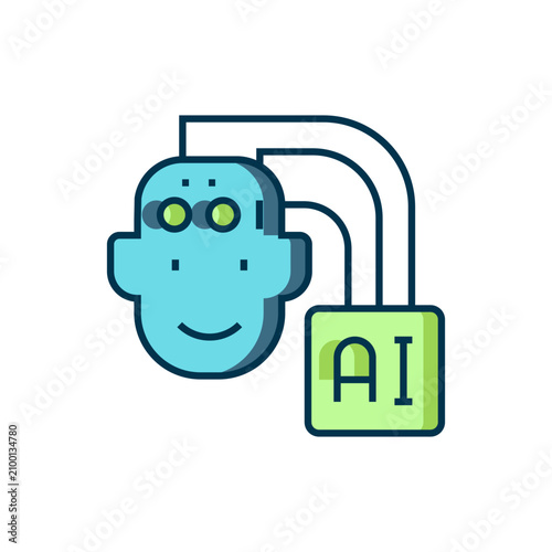 Filled outline Humanoid robot icon isolated on white background. Artificial intelligence, machine learning, cloud computing. Flat filled outline style with shadow. Vector