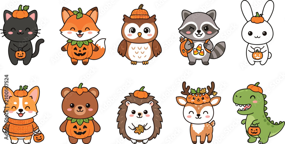 Obraz premium Cute Pumpkin different Animal Halloween T Shirt Design Collection