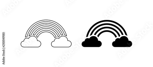 Bild auf Leinwand Rainbow icon with clouds, symbolizing hope and good weather after rain, outline and solid silhouette