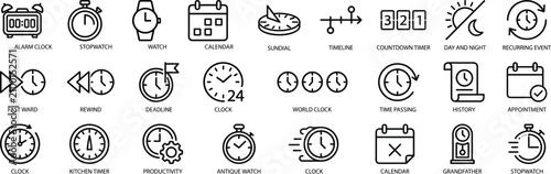 Φωτογραφία Time and scheduling icon set with clocks, calendars, timers, and symbols represe