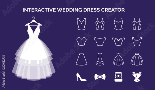 Fotografía Interactive wedding dress creator interface with customizable bodices, skirts, a