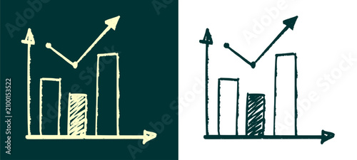 Analytics chart icon drawn as corporate financial data report business history symbol. Hand drawn doodle element for commercial marketing presentation isolated on plain background clip art.