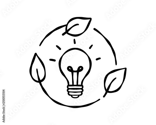 Photos Light bulb surrounded by circulating leaves, symbolizing sustainable innovation, renewable energy, ecological thinking, conservation and circular business values