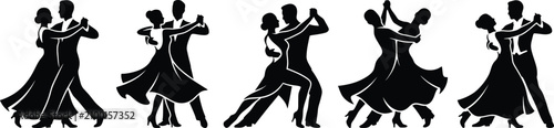 Foto Ballroom dancing silhouettes set, elegant couples performing waltz and tango pos