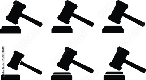 Fotografía Judge gavel silhouette icons, auction hammer symbols for justice court law legal