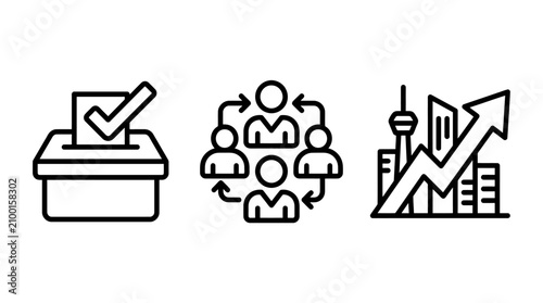 Set of business and urban growth icons with business election teamwork collaboration development architecture progress management building infrastructure planning strategy community