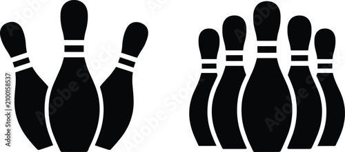 Schilderij op canvas Bowling pins silhouettes, tenpin bowling skittle set for sports competition and