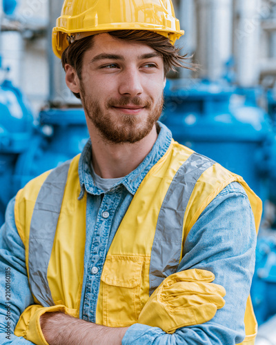 Young Industrial Worker in Safety Gear Standing in Factory