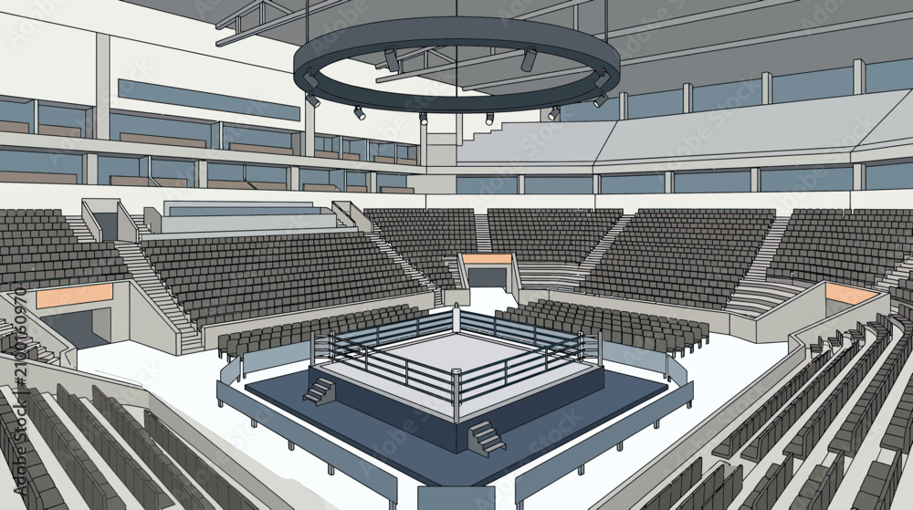 Fototapeta premium Empty Arena with Boxing Ring and Seating