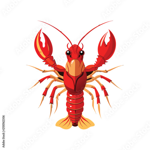 Red Crawfish Lobster Cartoon Vector Illustration Isolated on White Background