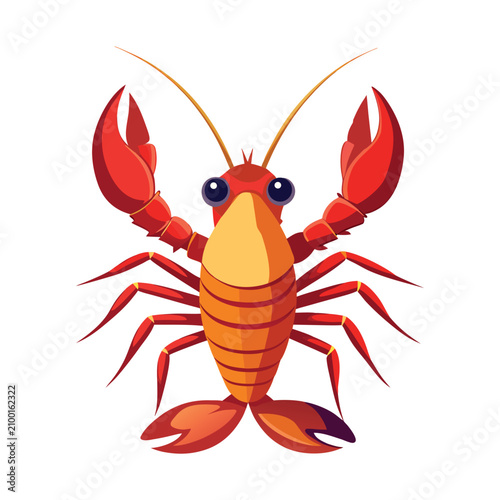 Orange Shrimp Cartoon Vector Illustration Isolated on White Background