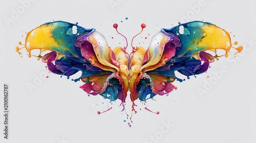 Colorful Abstract Butterfly with Vibrant Paint Splashes Symmetrically Arranged