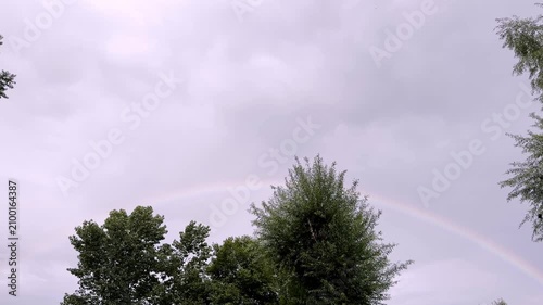 Beautiful Rainbow After Rain Over Scenic Landscape with Colorful Sky, Fresh Atmosphere, Natural Beauty and Peaceful Countryside View Experience
