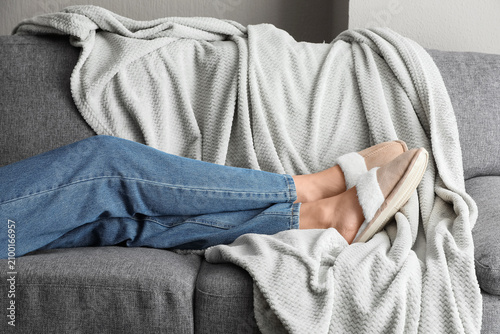 Womans legs in blue jeans a...