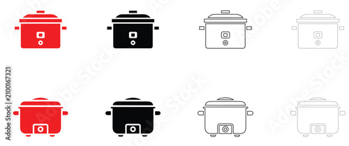 Картината върху платно Cooking pot cookware kitchen icon vector, Crock pot symbol icon vector, silhouet