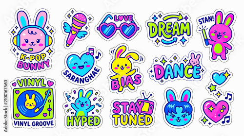 Cute Kawaii Bunny Stickers for Music and Dance Fans