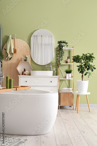 Interior of bathroom with b...