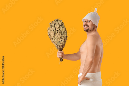 Handsome man with sauna whi...